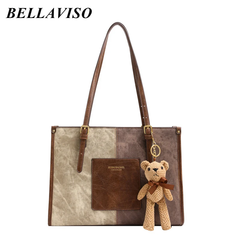 

BellaViso Versatile Women's Canvas Tote Shoulder Bag Female's Simple Large Capacity Handbag PU City Shipping Bags BLSB-09