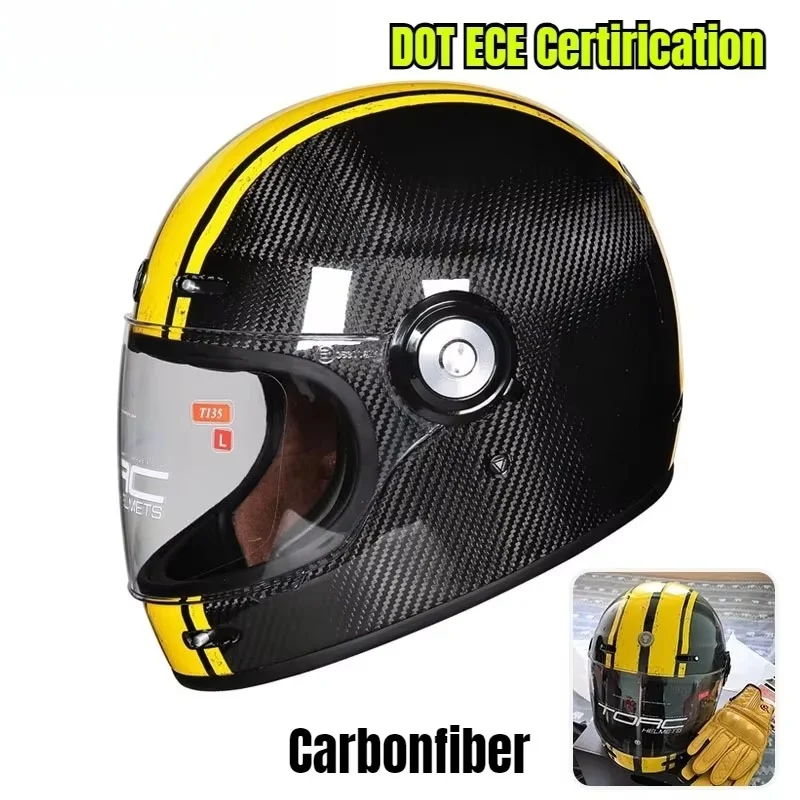 TORC Carbon Fiber Helmet Full Face Cover Retro Helmet Men and Women Motorcycle Personality Off Road Helmet Casco Capacete