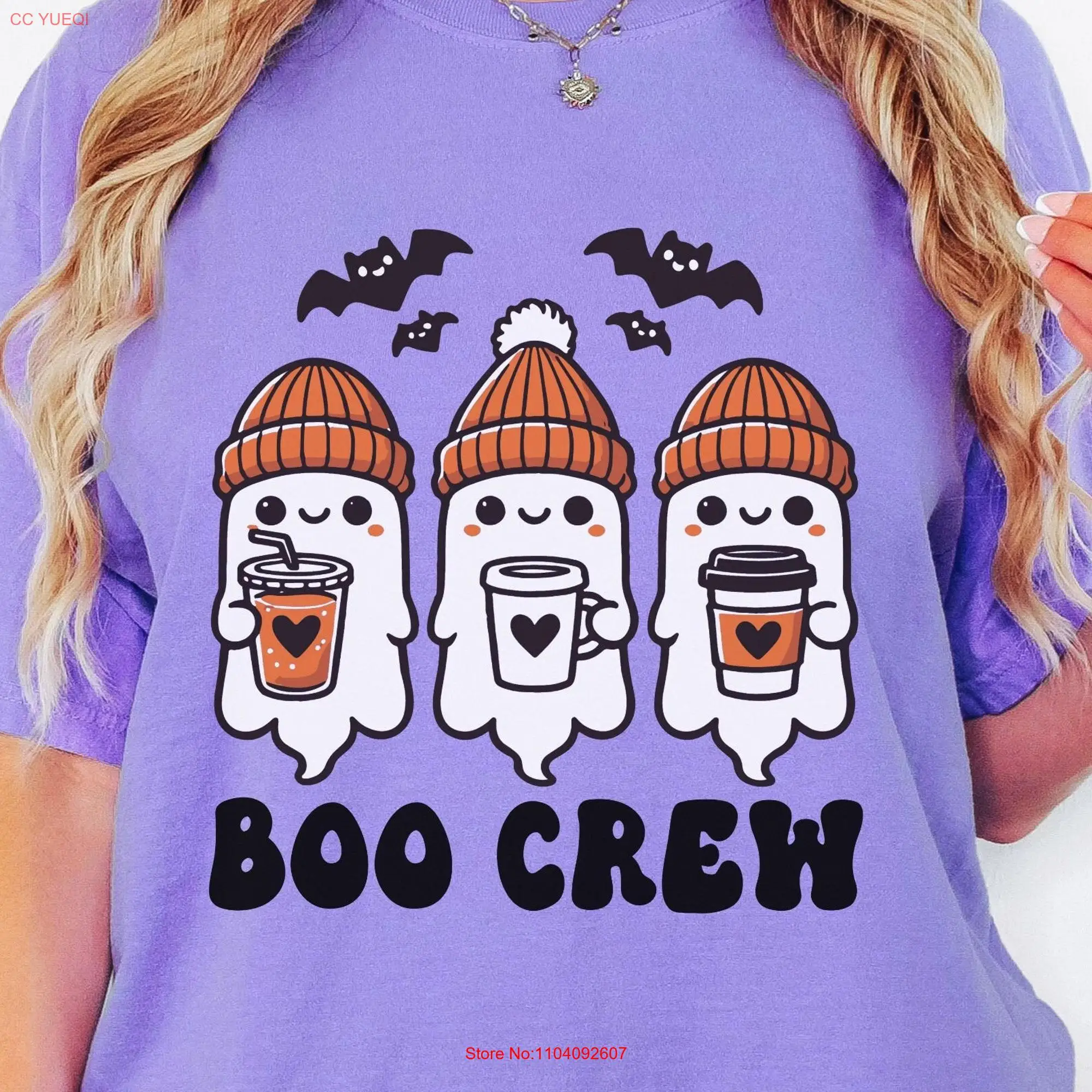 Cute Ghost Boo Crew Comfort Colors T Shirt Group Halloween Matching Spooky Season and Coffee Trick or TreaT