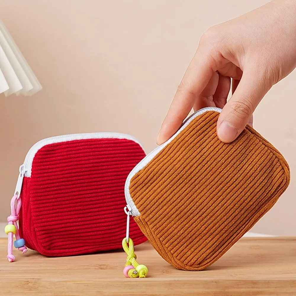 Fashion Women Small Cosmetic Bag Travel Mini Sanitary Napkins Organizer Portable Corduroy Coin Purse Small Wallet Coin Purses