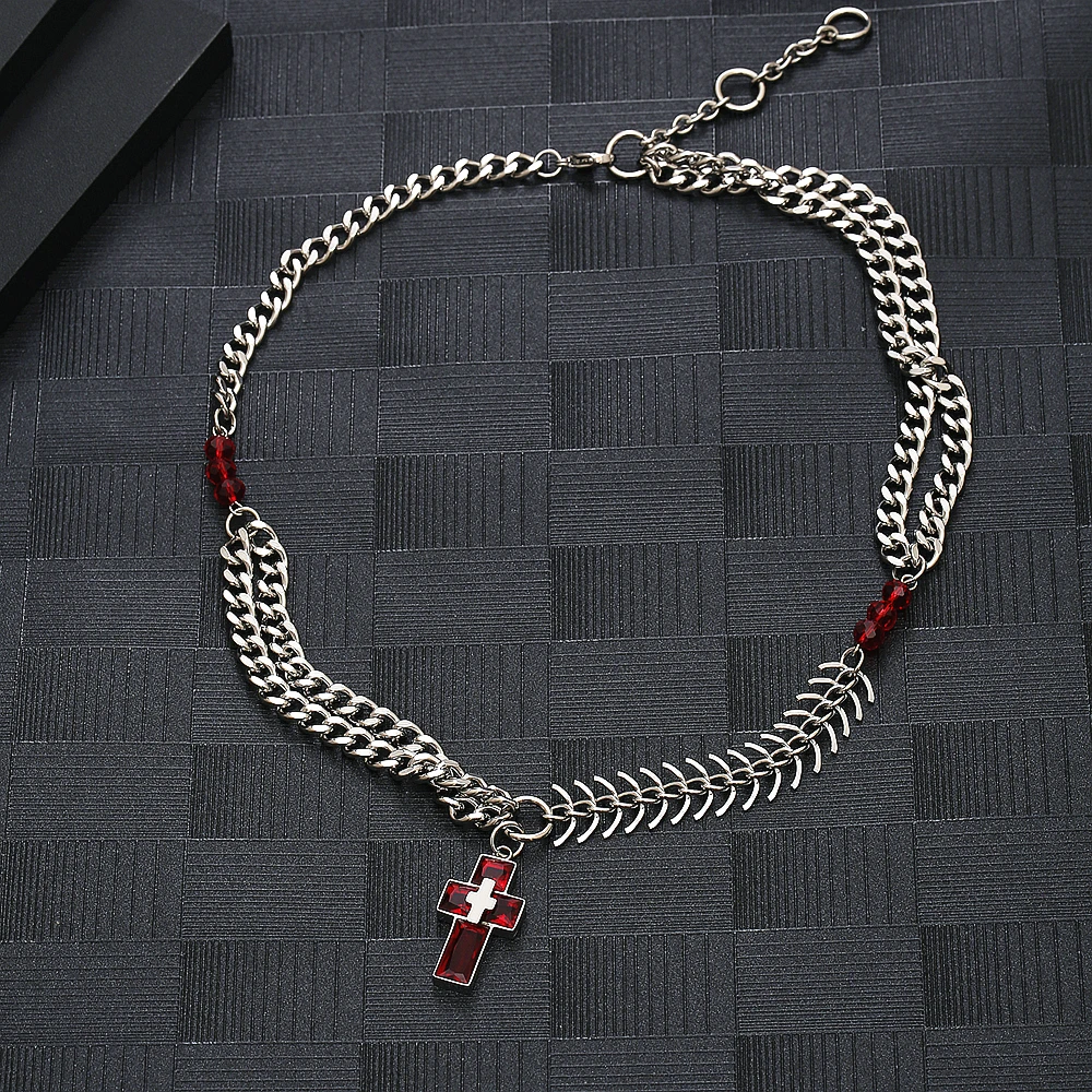 الفولاذ المقاوم للصدأ الصليب الأحمر سلسلة قلادة الهيب هوب الحد الأدنى موضة الاتجاه مجوهرات هدية له