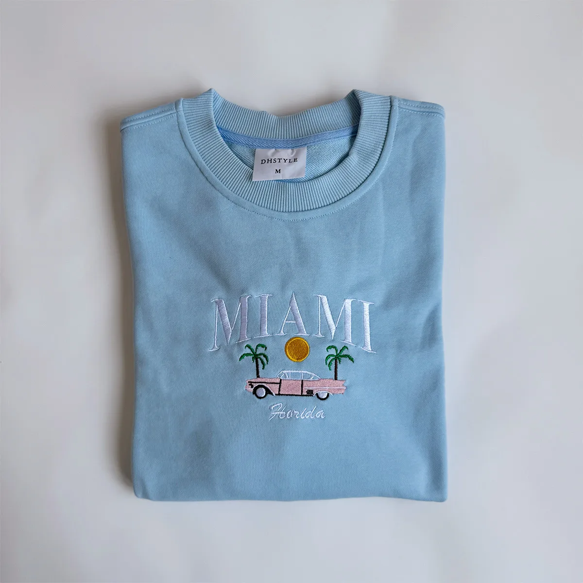 Vintage Style Miami Florida Automobile Embroidered Loose Sweatshirts Women Thick Cotton Crewneck Pullover Kpop Street Jumpers