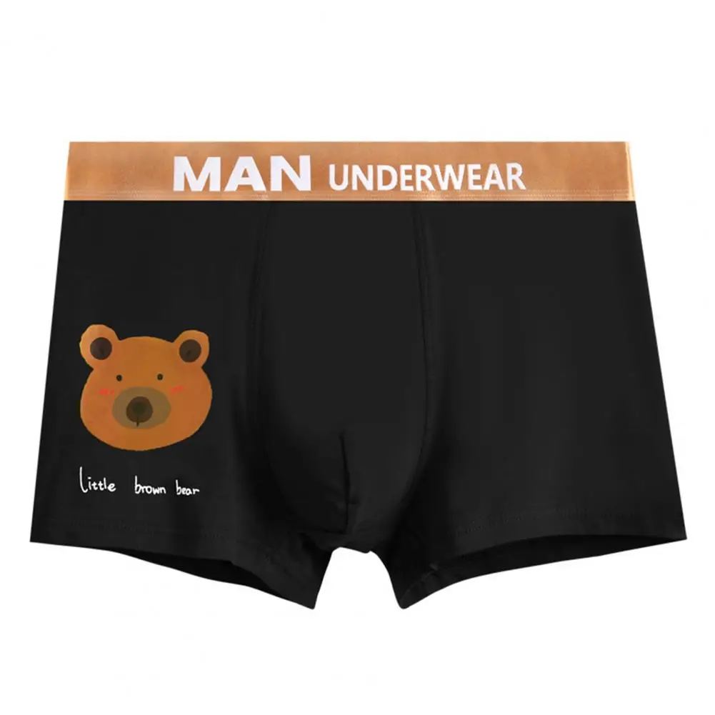 Men Cartoon Bear Pattern Underwear Soft Breathable Men's Boxers with Cartoon Bear Print Quick Dry Moisture-wicking for Mid