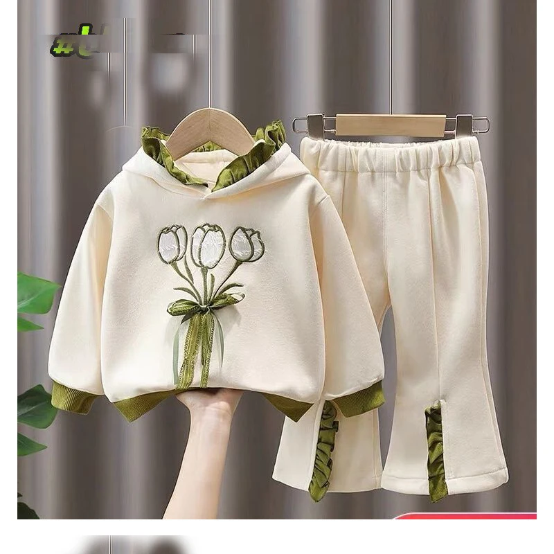 

2PCS Spring Autumn Girls Set Long sleeved Top Pants Fashionable Kids