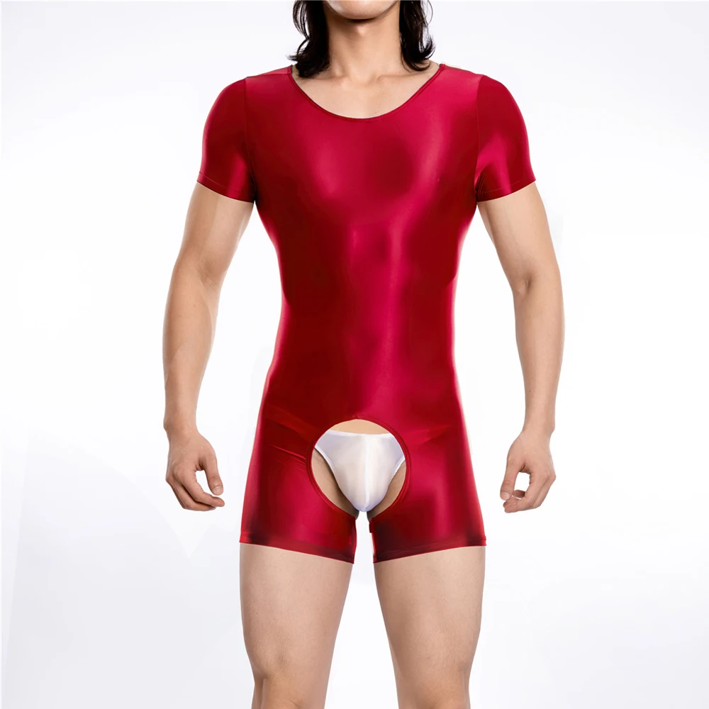 الرجال لون الحلوى ارتداءها السلس لامعة لامعة تي شيرت مثير اليوغا يوتار مرونة تشكيل الجوارب العلوية مقاومة للبقع النفط