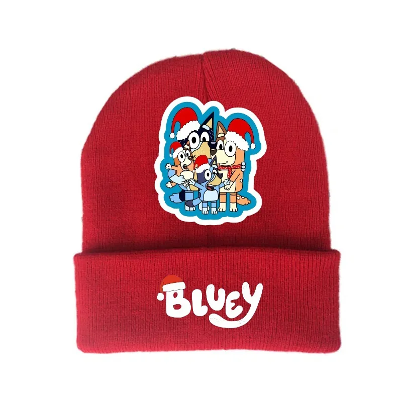 Gorro de punto azul, gorro Benie bordado de dibujos animados, bonitos gorros elásticos cálidos Unisex, regalo de Navidad para adultos y niños, gorros térmicos para exteriores