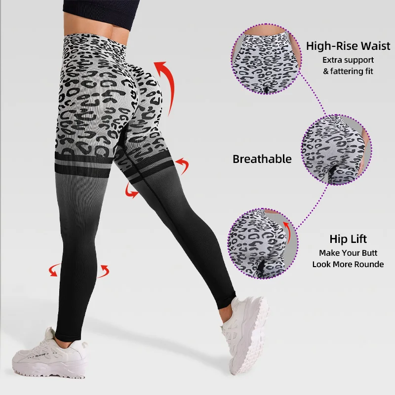Nahtlose Yogahose mit Leopardenmuster, hohe Taille, Hüftlift, atmungsaktiv, schnell trocknend, Jogginghose, Outdoor-Fitnesshose