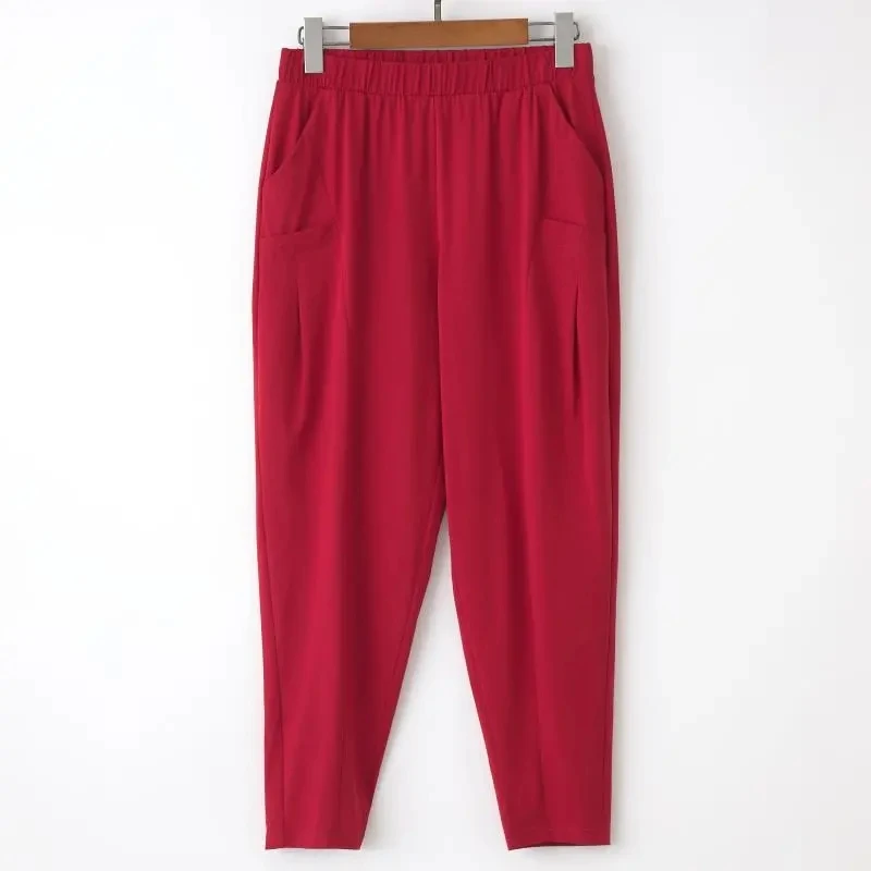 Oversize 7xl Algodão Stretch Harem Pants Mãe Fina Verão Baggy Pantalones Mulheres Candy Color Casual Capris Calças de Cintura Alta