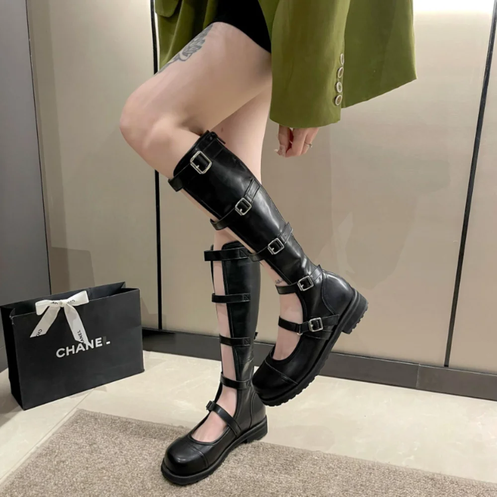 Girl Wedges Thick Platform Mary Janes Women Shoes Buckle Hollow Motorcycle Cool Boots Sandals New Designer Lolita Women Shoes