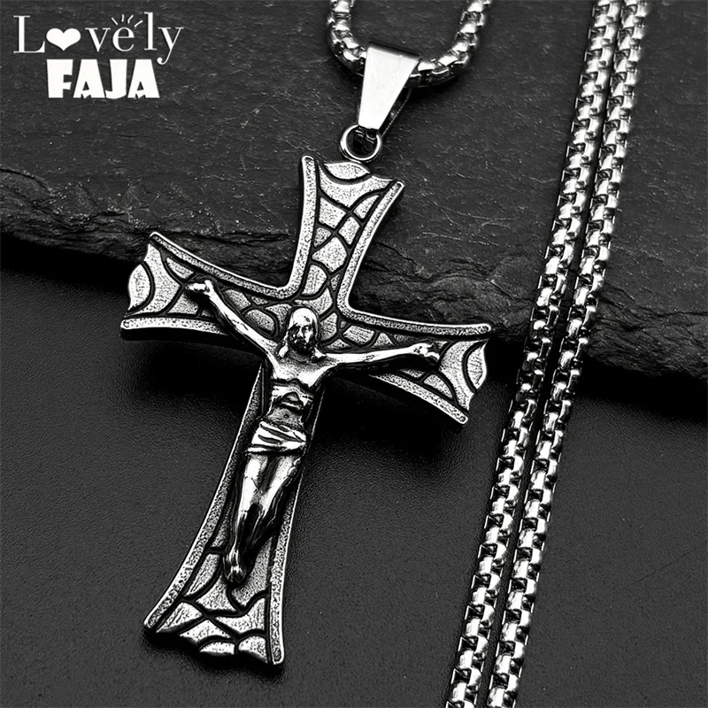 

Jesus Crucifix Cross Christ Pendant Necklace for Women Men Stainless Steel Silver Color Chain Necklaces Religious Jewelry Gifts