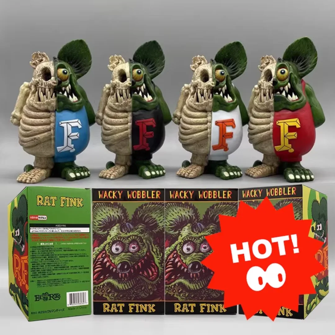 

RAT FINK Half-Anatomical Figurine - Glow-in-the-Dark Eyes Trendy Designer Toy Ideal as Decorative Collectible