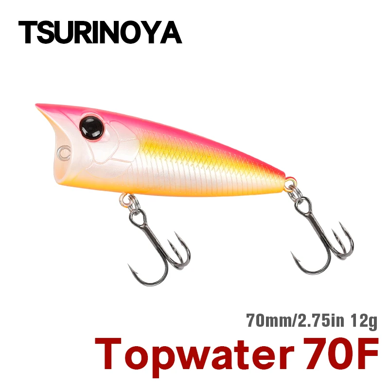 TSURINOYA Popper Fishing Lure 70F Topwater RIPPLE 70mm 12g Artificial Hard Bait Pike Bass Surface Model Floating Fishing Tackle