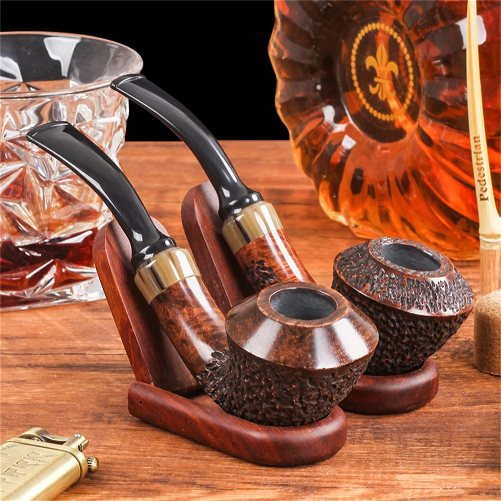 Bruyere Wood Flying Saucer Pipe For Tobacco 9mm Filter Flue Retro Gentleman Bent Handle Handmade Smoking Pipe With Accessory