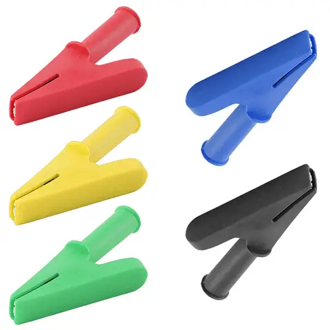 Bilashmart Pure Copper Alligator Clip 30A Safety Probe Pen Test 4mm Jack 10mm Opening Crocodile Clamps Black Red Green Blue Yellow