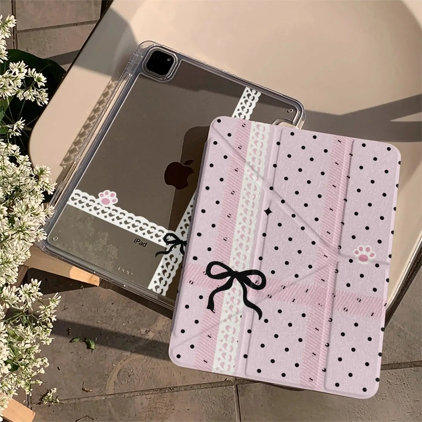 Polka Dots Lace Bow New Tablet Case For iPad Pro 11 12.9in 13 M4 M5 Case 9.7 10.2 5/6th 7/8/9 10 11th Mini Air 3 4 5 6 7 Cover