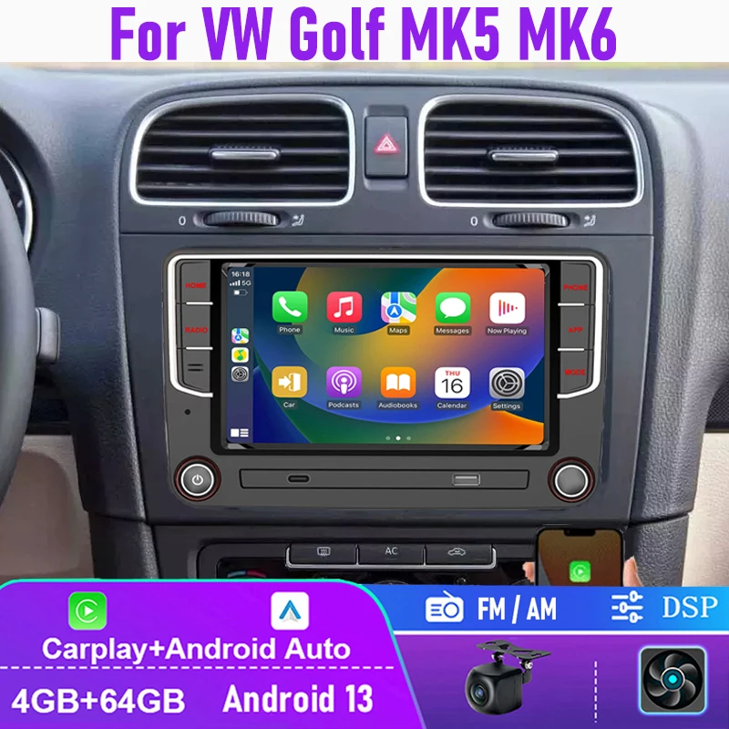 

7'' For VW Golf MK5 MK6 Car Head Unit Radio Stereo CarPlay Android 13 Intelligent System Multimedia Player GPS BT AM WIFI