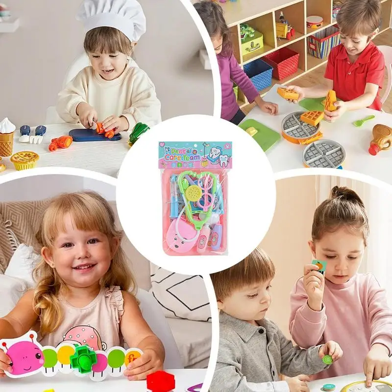 Crianças dentista jogar conjunto seguro crianças dentista kit seguro realista brinquedo confortável fingir para pais criança meninas meninos aniversário casa