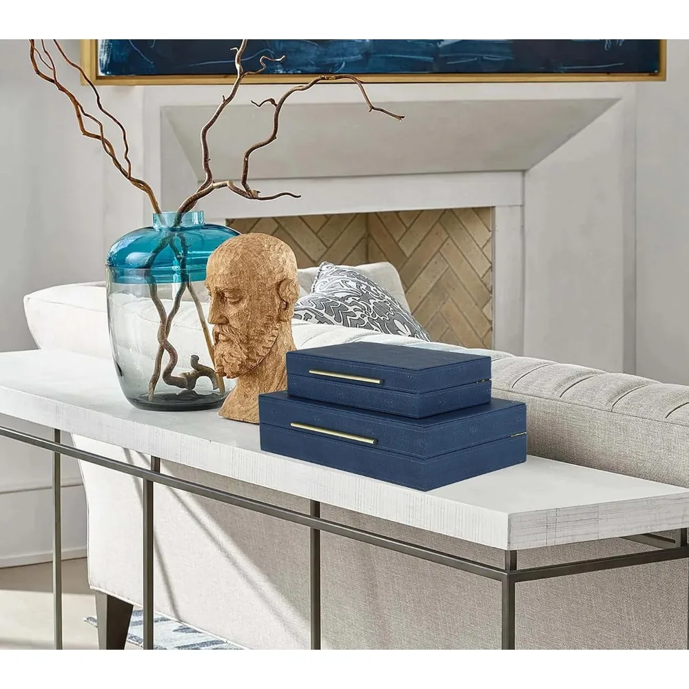 Stylish Faux Leather Nesting Boxes Set, Large 2-Piece Decorative Storage Organizer for Jewelry and Accessories