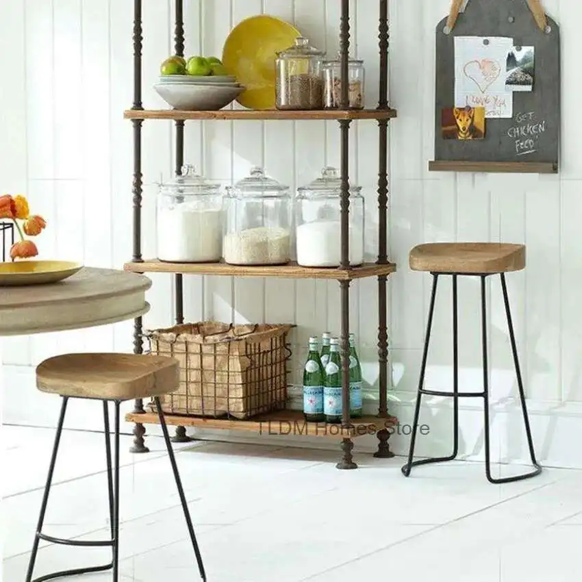 

Post Iron Foot Stool Practical Solid Wood Surface Bar House Creative High Chair Coffee Industrial Style Bar Stool Bd