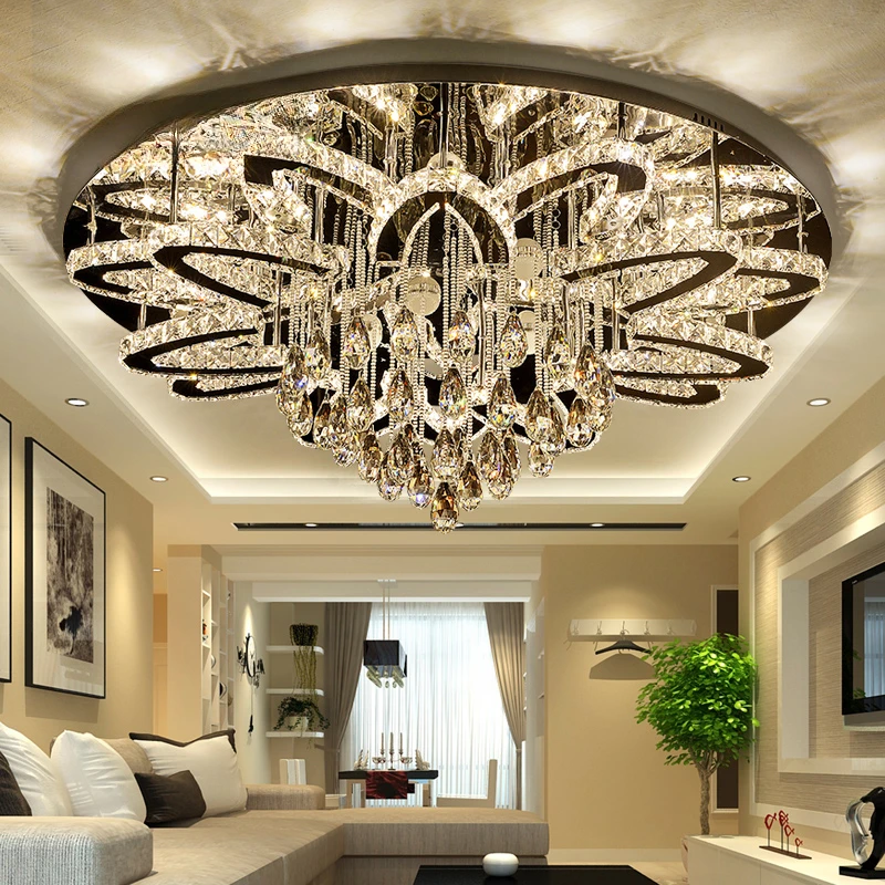 

LED Modern Crystal Stainless Steel Round Dimmable RGB Chandelier Lighting Lamparas De Techo For Foyer