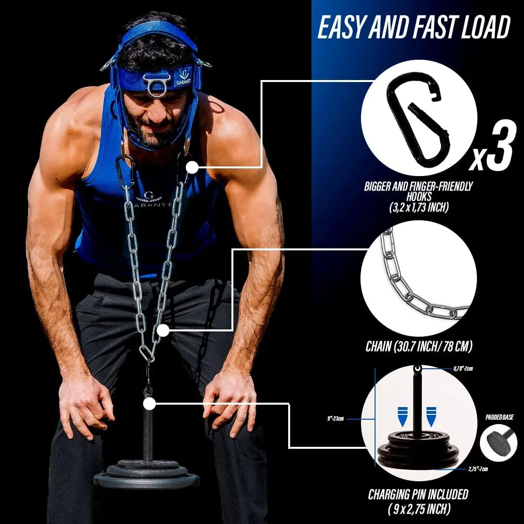 Neck Exerciser - Suitable for Neck Strength Training at Home, Nylon and Metal Material, Blue Color, 4 - Way Adjustable Training