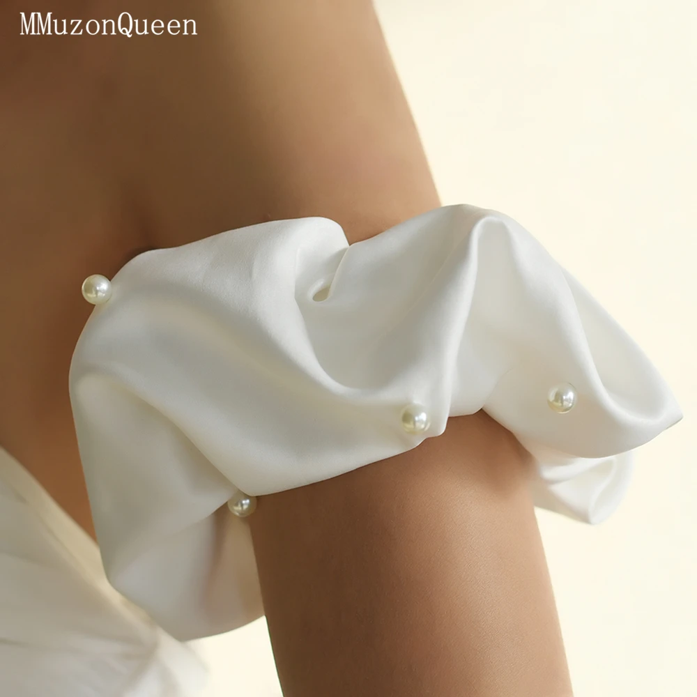 Topqueen luvas de noiva cetim flor bud luvas de casamento pulso longo creme branco feminino luvas meninas única festa acessórios mm40