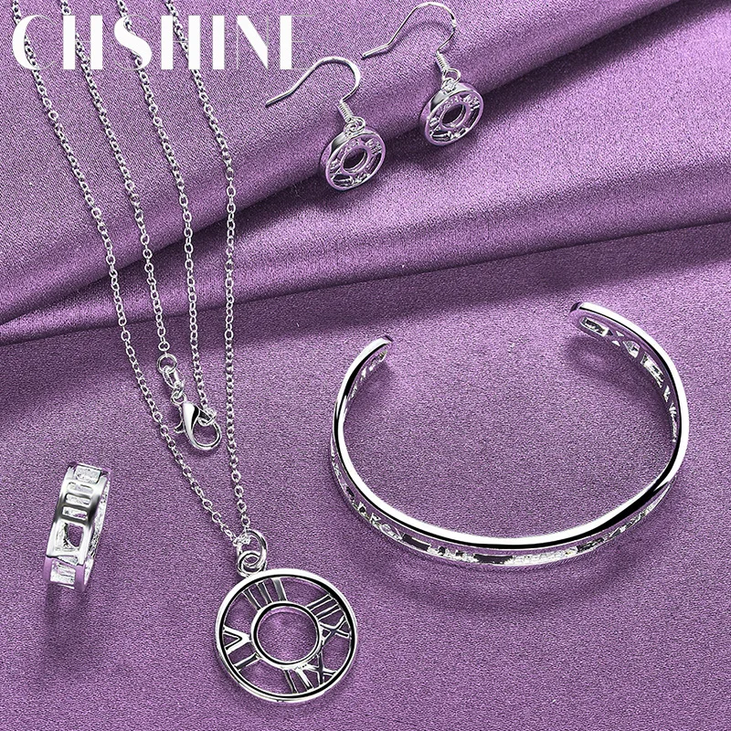 

CHSHINE 925 Sterling Silver Roman Round Bracelet Bangle Earrings Ring Necklace Fashion Charm Jewelry Sets
