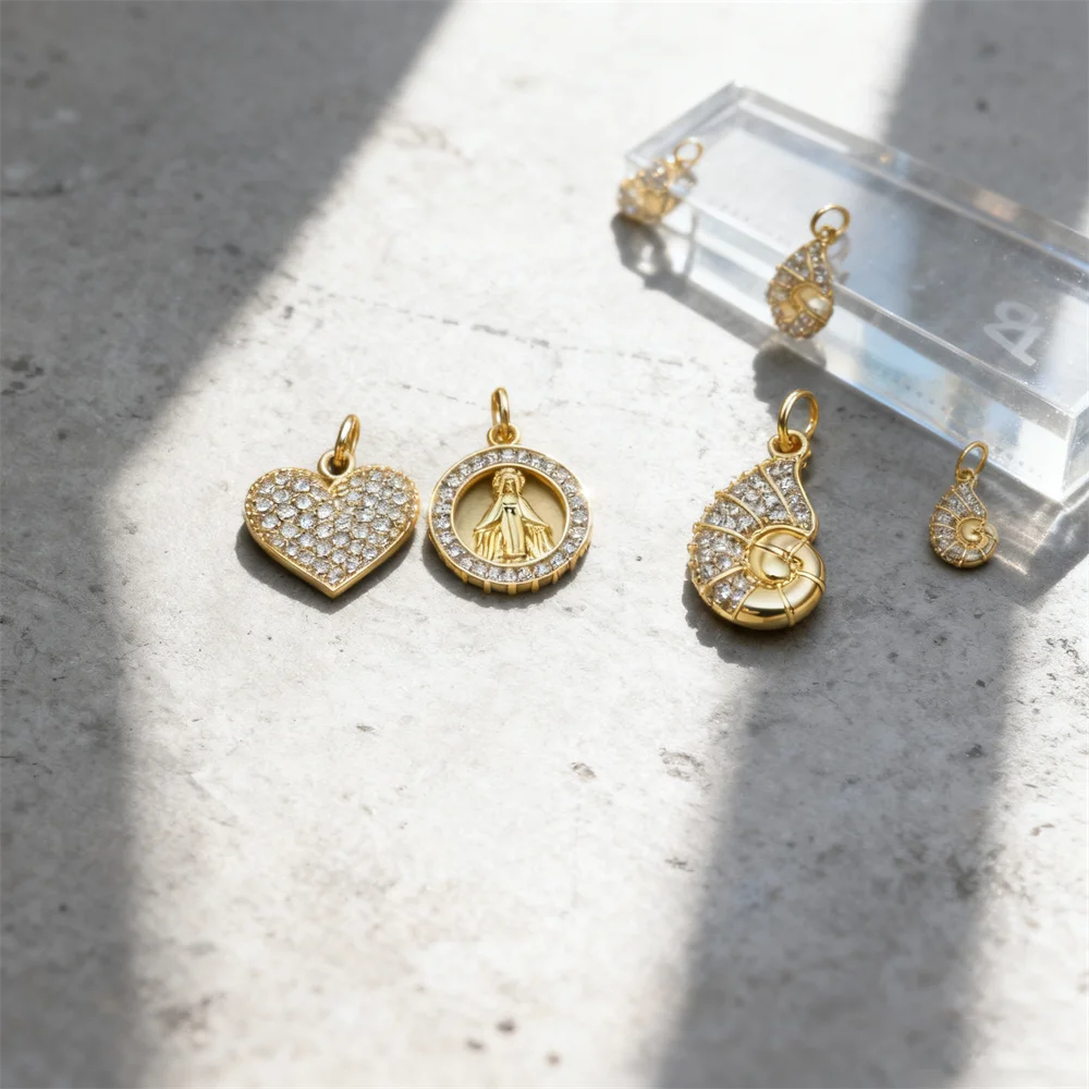 

2Pcs Pendants Brass Cubic Zirconia Heart Shell Religious Charms DIY Jewelry for Women Men Fashion Necklace Bracelet Making