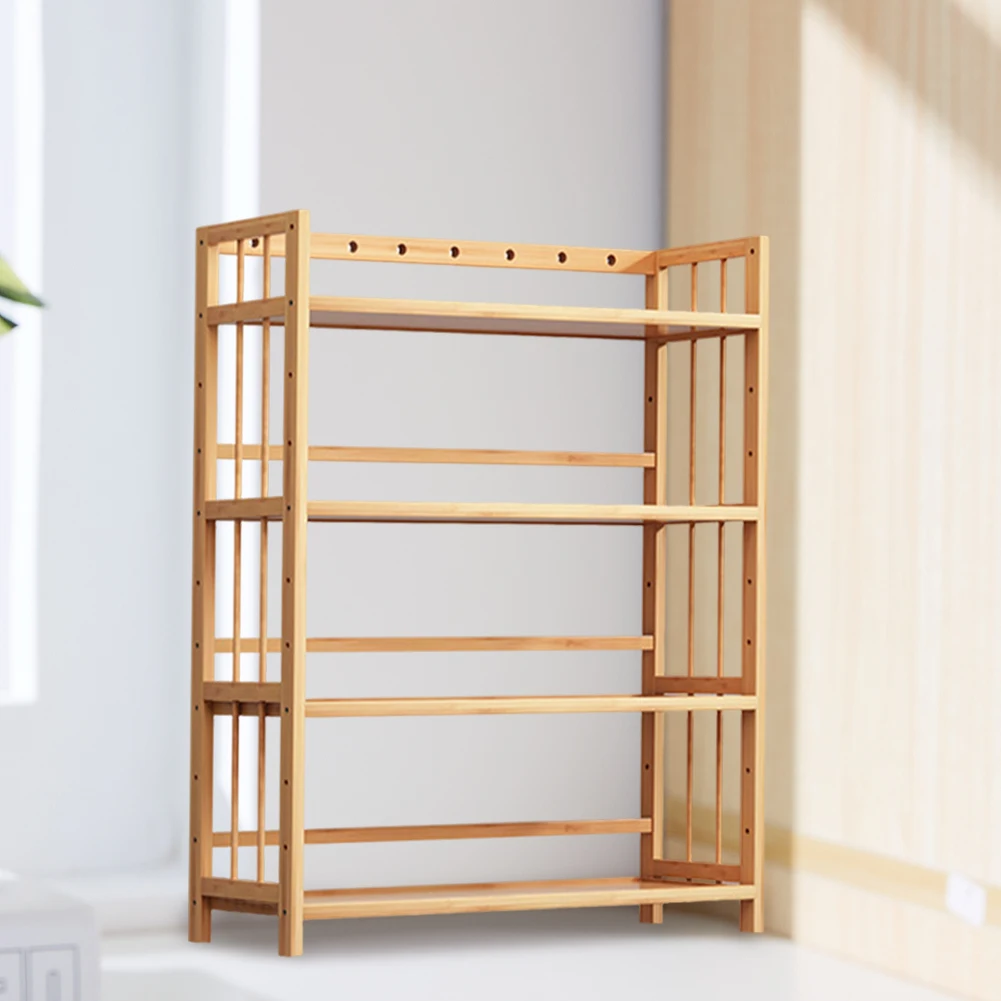 

4-Tier Bamboo Shelf Large Capacity Simple Bookcase Multi-Function Storage Display Rack for Bathroom Kitchen Living Room