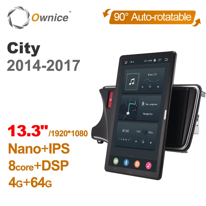 13.3 Inch Ownice 1Din Android 12.0 Car Radio 360 Panorama for Honda City 2014-2017 Auto Audio SPDIF Rotatable 4G LTE NO DVD