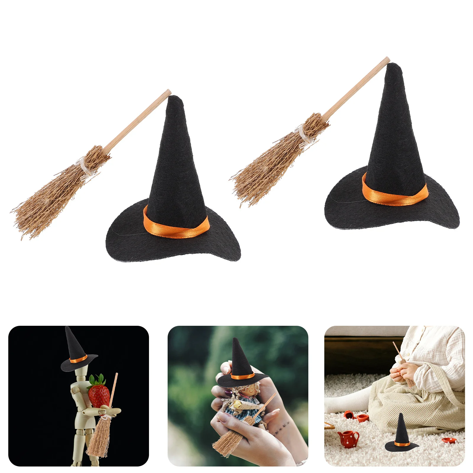 6 Zestawów Kapeluszy Mini Miotła Zestaw Dekoracji Halloween Miniaturowe Kapelusze Wiedźmy Rękodzieło Akcesoria Imprezowe Miniaturowe Kapelusze Imprezowe Miotła