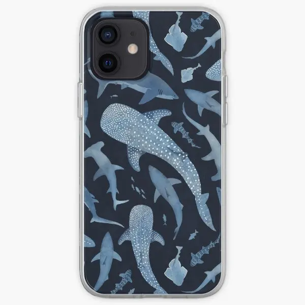 Monochrome Blue Watercolour Shark Ocean  Phone Case Customizable for iPhone 11 12 13 14 Pro Max Mini 6 6S 7 8 Plus X XS XR Max