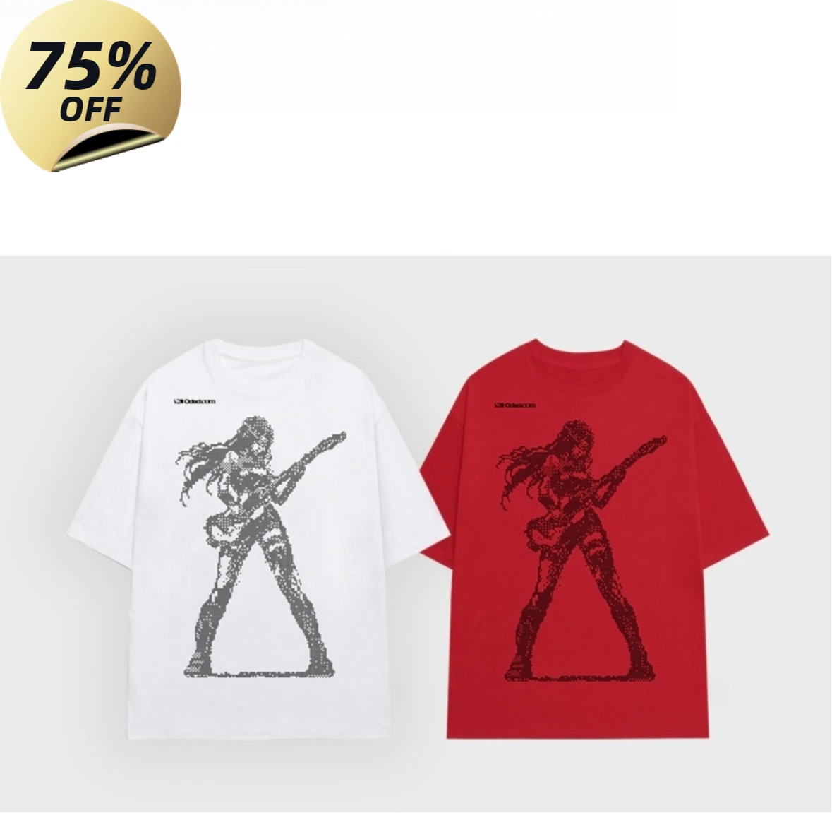 

Korean Direct Mail Oddstudio Pixel Rock Guitar Beauty Girl Letter T-shirt Ins Korean Style New Crew Neck Men Women Trend Fashion