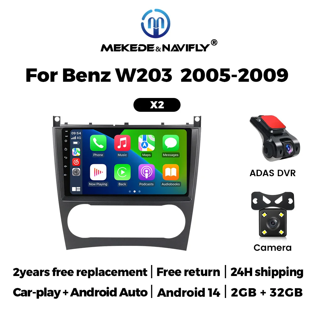 Android 14 Systemen Autoradio Stereo Voor Mercedes Benz W203 W209 C180 C200 C220 C230 2005-2009 Draadloze Carplay WIFI Audio GPS BT