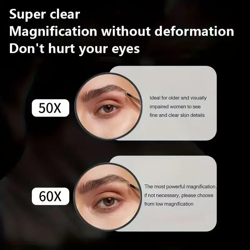 60x Magnification Makeup Mirror with Suction Cup Base - Hand Size, HD Non-Warp View for Face Precision Application and Grooming,