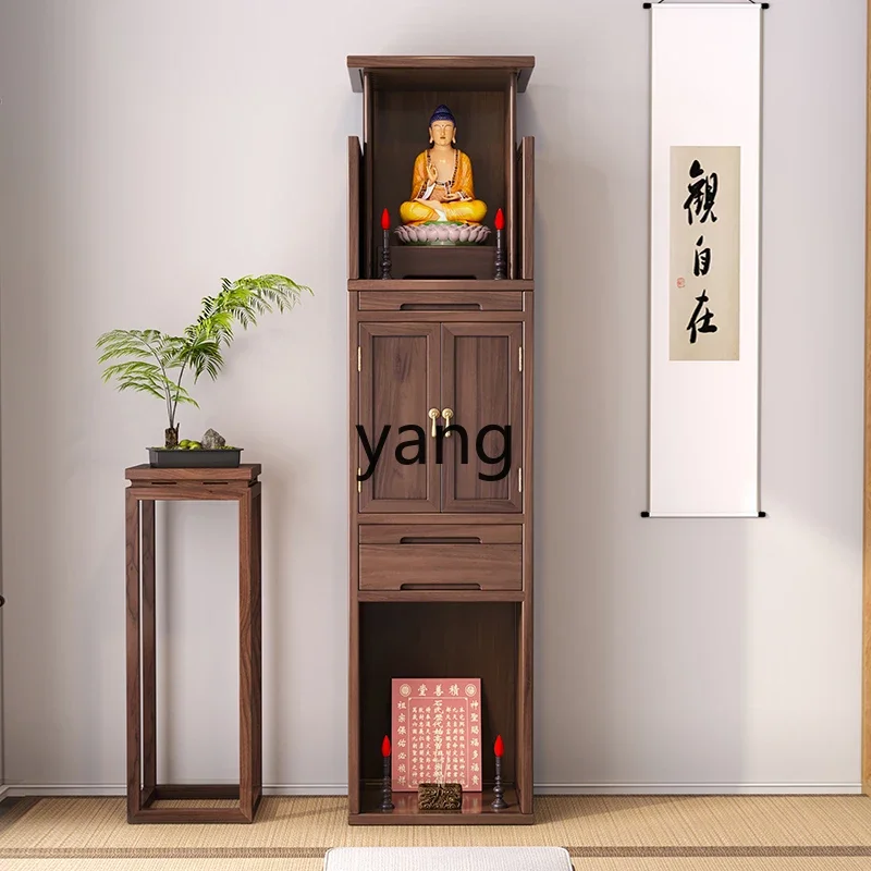 LMM, new Chinese solid wood altar cabinet double-layer household black walnut vertical cabinet Buddha cabinet
