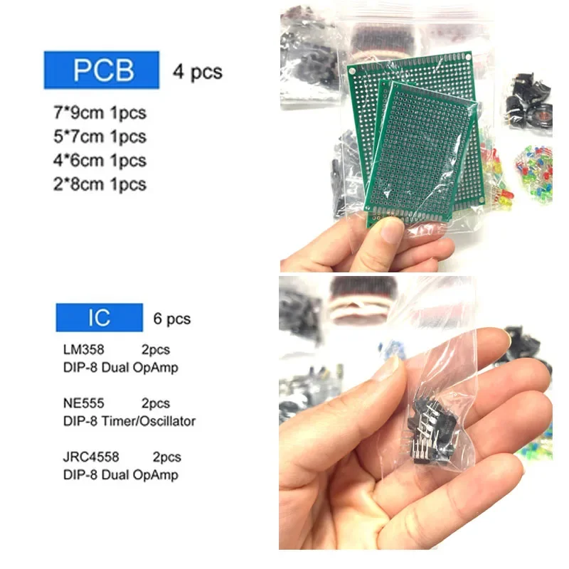 1818pcs Electronic Components Kit Common Capacitors Resistors Capacitors T0-92 LED Transistors PCB Board DIP-IC RM065 diodes