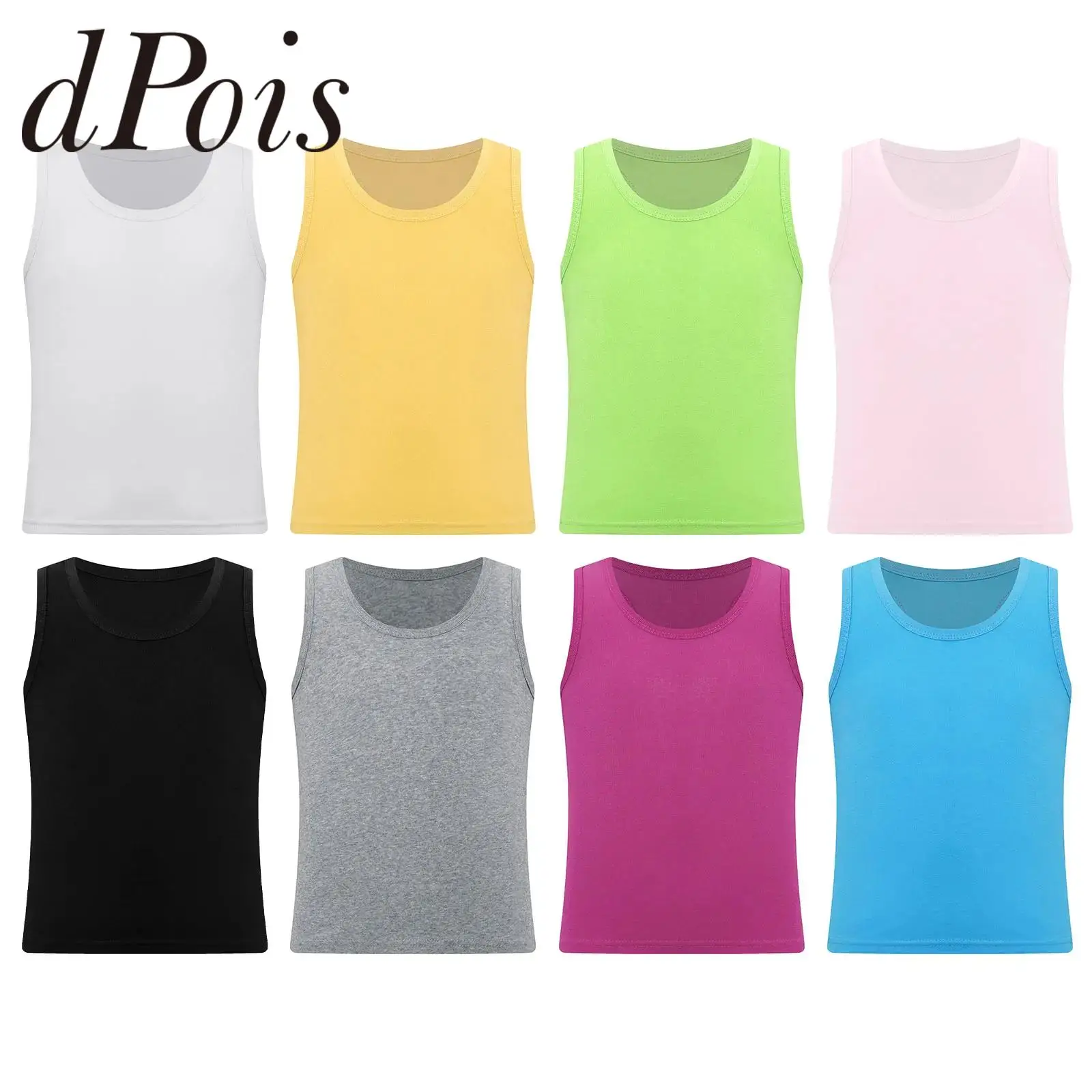 

Kids Girls Racer Back Tank Top Solid Color Round Neck Sleeveless Vest Tanks for Workout Yoga Running Vests Children Summer Tops