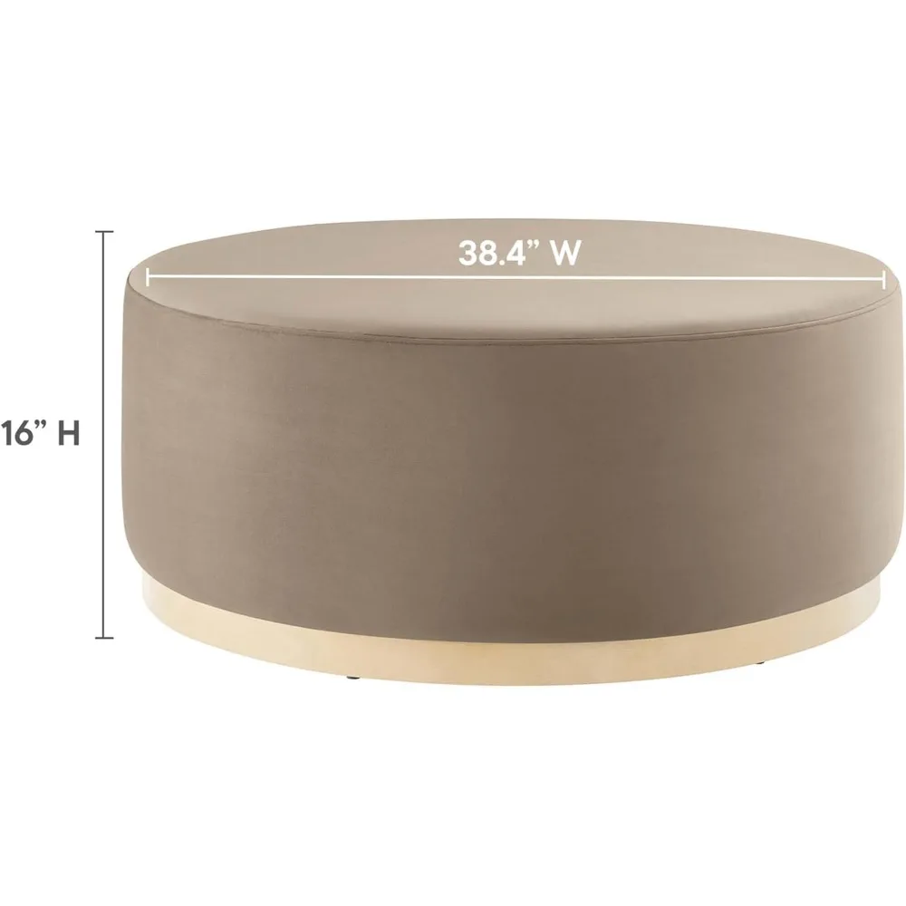 38 Inch Round Performance Velvet Upholstered Ottoman in Taupe Natural - Round Ottoman Coffee Table for Living Room