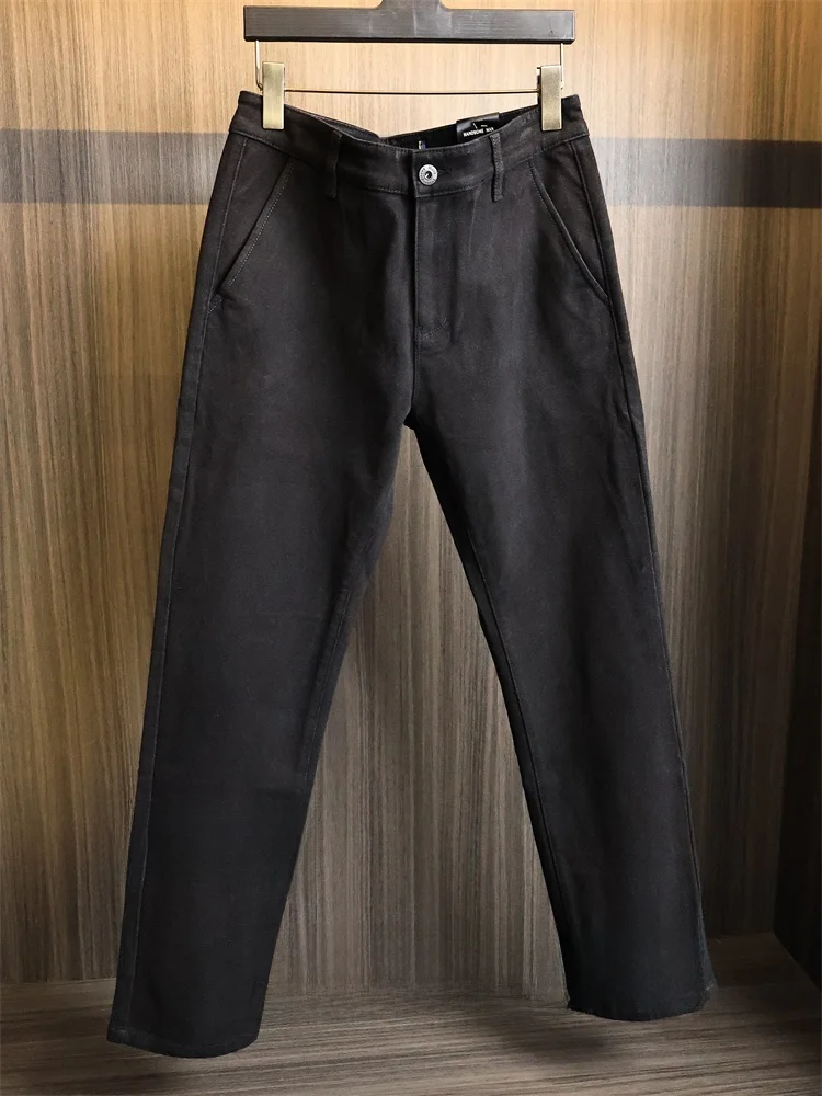 

Men's Straight Leg Jeans Fce Fabric Warm Elastic Enzyme Waed Long Pants Casual Cotton Polyester Spandex Blend Winter Wear