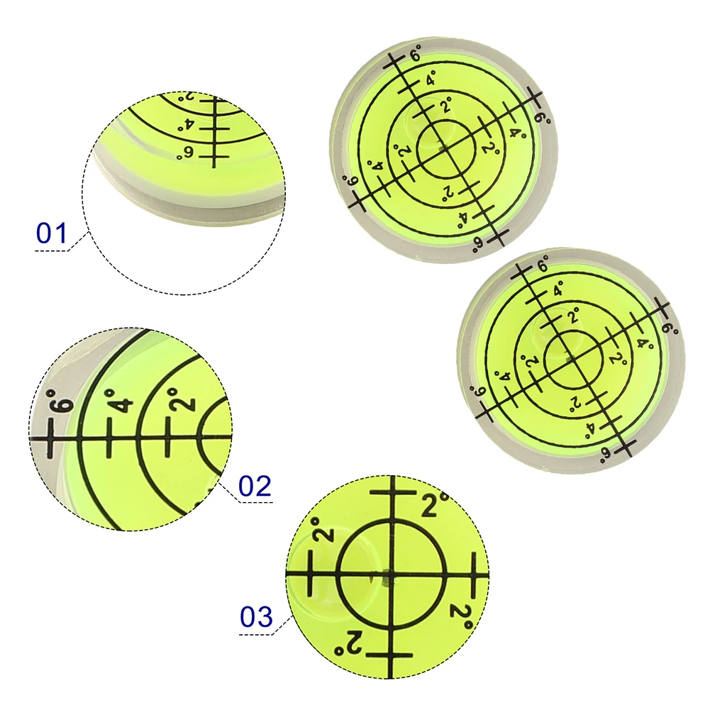 2PCS 32mm Acrylic Bubble Level For Spirit Bubble Degree Mark For Level Round Circular Measuring Meter 20°-30° Handy Tool