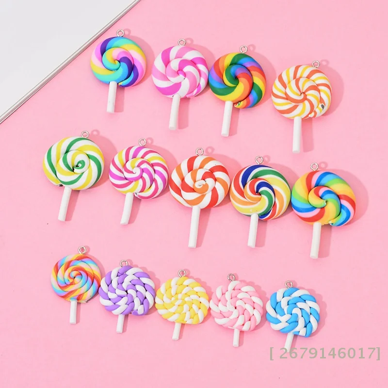 10Pcs Random Color Soft Clay Simulation Lollipop Charms