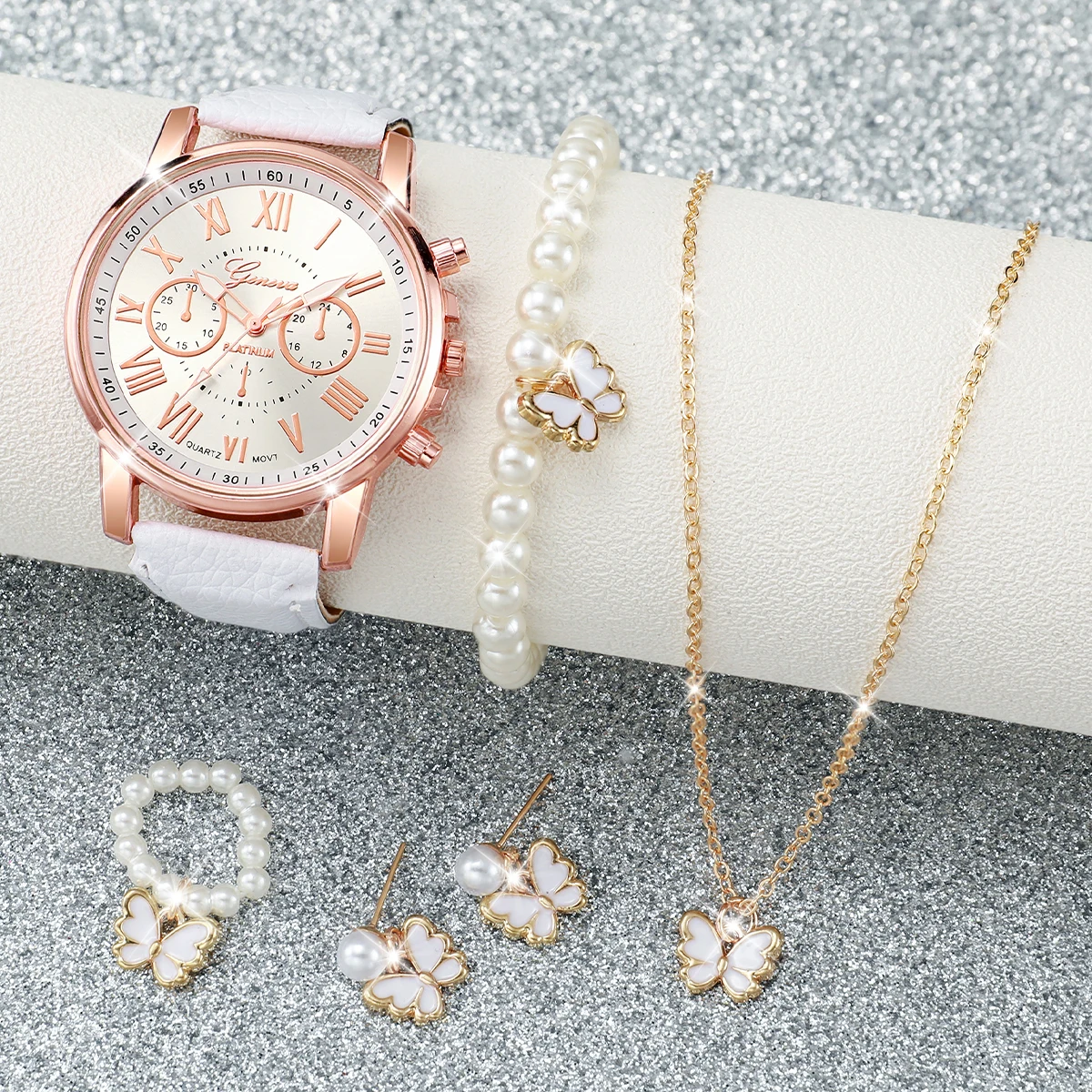 

Набор из 6 женских часов с ремешком, кварцевые часы Geneva, модные женские часы