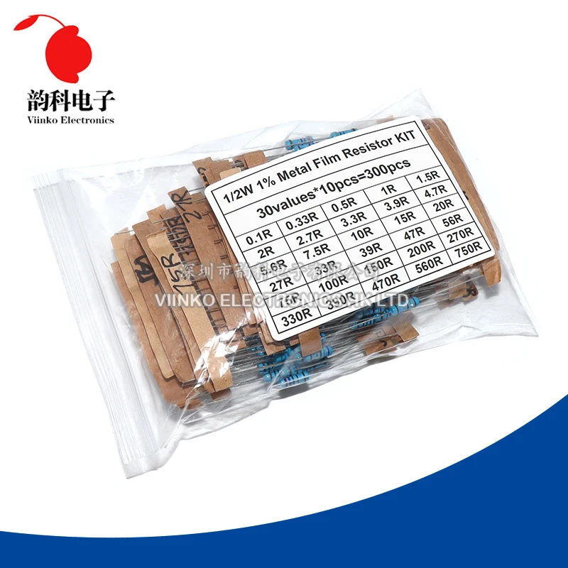 300PCS 150PCS 1/2W 1W 3W 2W Resistance 1% Metal Film Resistor Assortment Kit  Set 30Kinds Each 5/10PCS 1K~820K 1R~750R Ohm