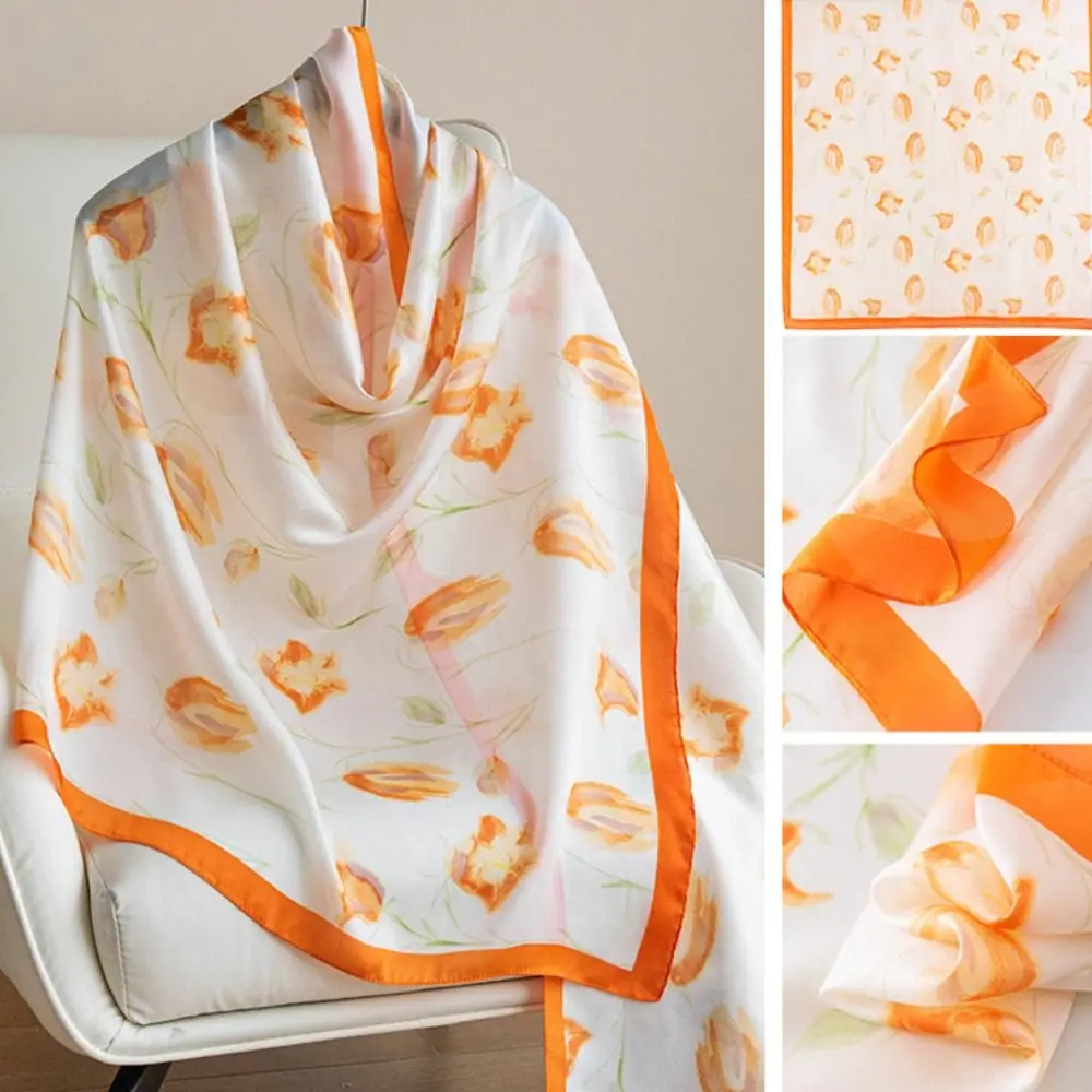 

Fashion Korean Luxury Silk Scarf Lotus Pattern Printing Chiffon Shawl Wrap Soft Elegant Women Hijab Shawls Female