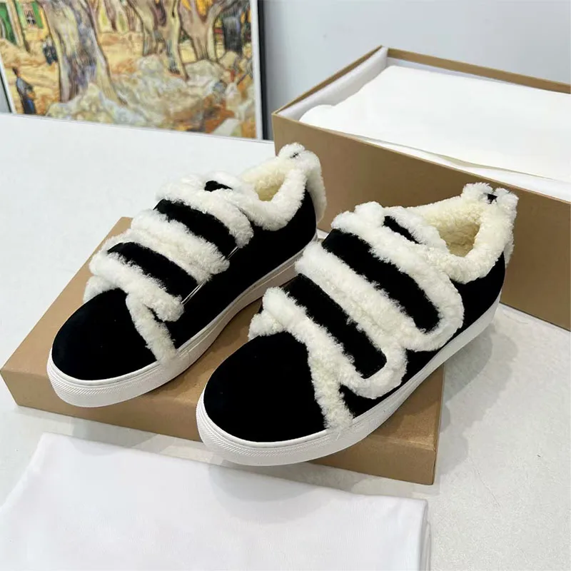 

New Winter Shoes Woman Round Toe Wool Warm Mules Shoes Women Cow Suede Loafers Comfort Outdoor Walk Shoes For Women