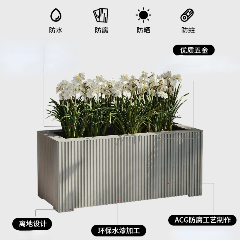 Anti corrosion wooden flower box outdoor courtyard rectangular extra large planting trough indoor balcony