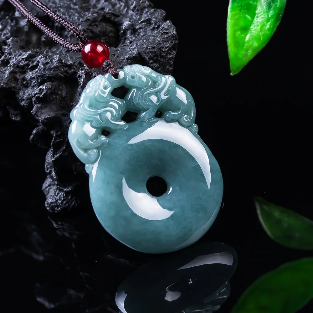 

Натуральный нефритовый кулон-пончик с двойным изображением Пи Сю, резной, из жадеита, модный амулет, подарок для мужчин и женщин