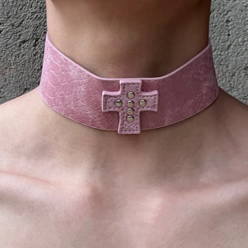 

Creative Punk Leather Cross Choker Y2K Gothic Pink Choker Necklace Lolita Harajuku Grunge Rock Collar Girls