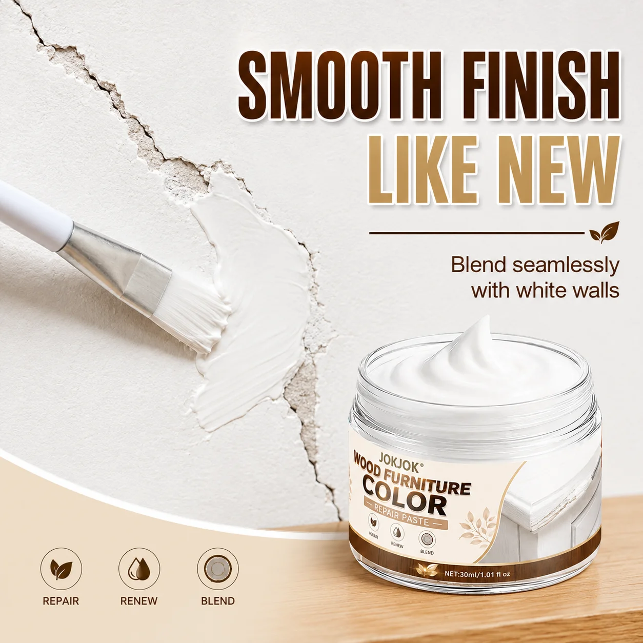 JOKJOK Crack Resistant Wall Repair Paste, Convenient Household Mending Paste for Wall Holes, Flaking Paint & Black Wall Spots